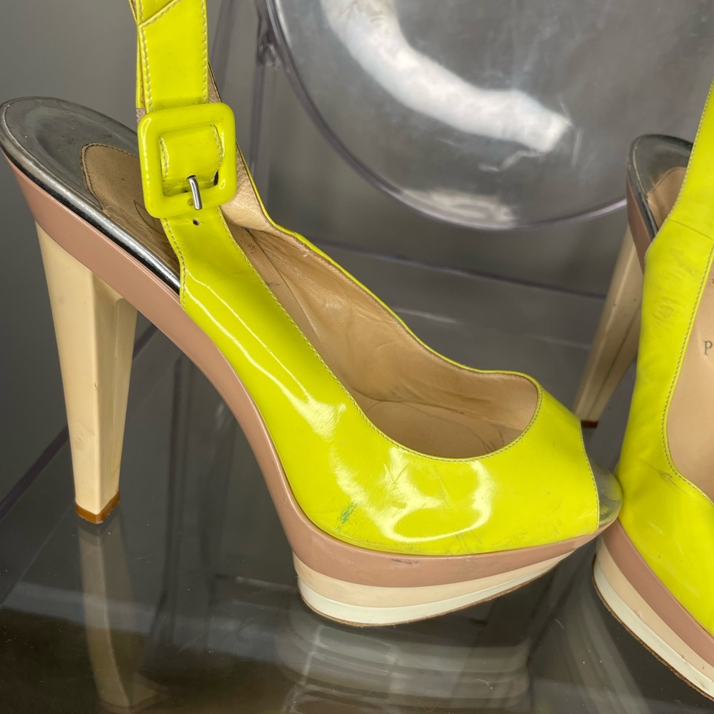 Christian Louboutin patent leather platform sling backs